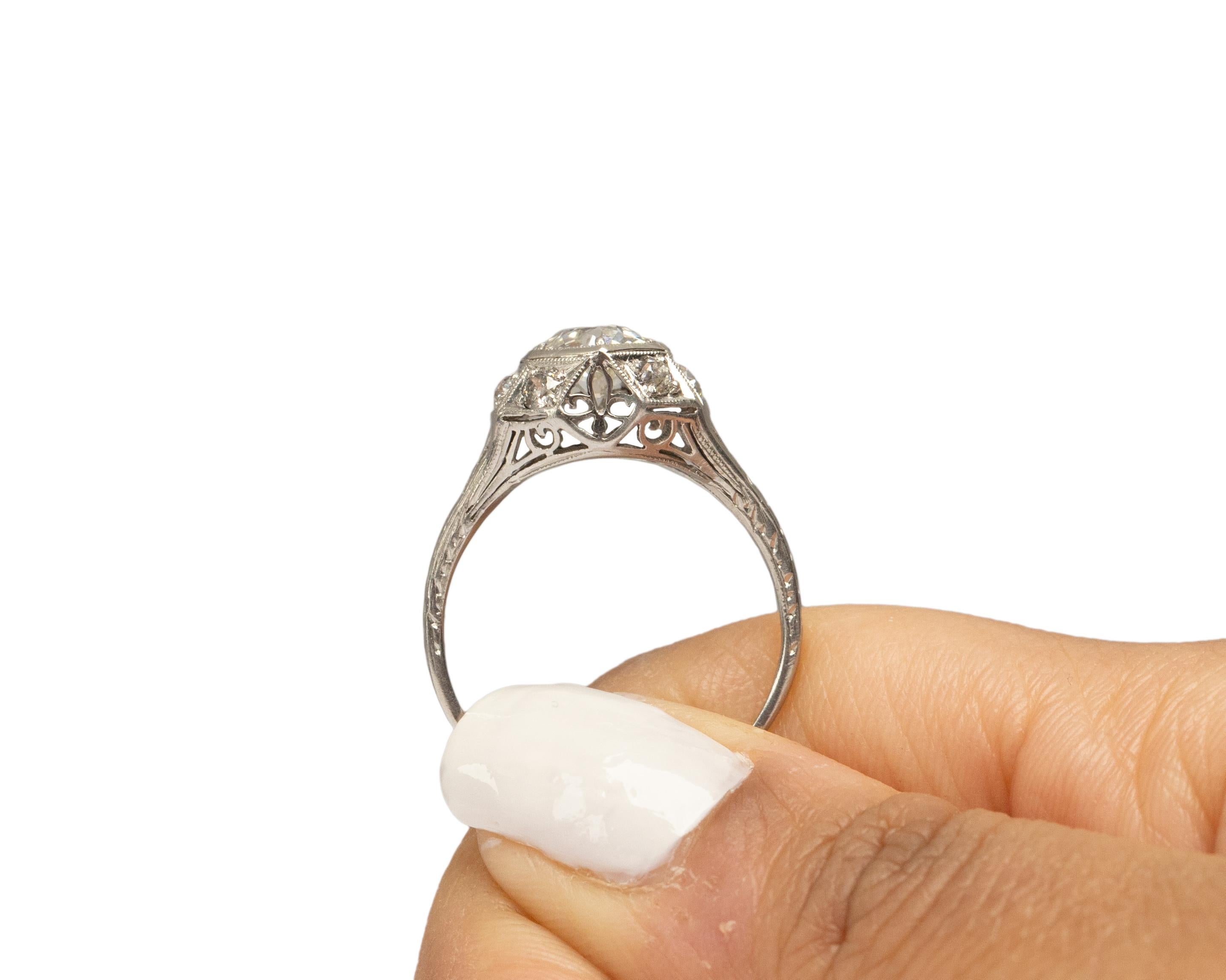 1.00 Carat Art Deco Diamond Platinum Engagement Ring For Sale 3
