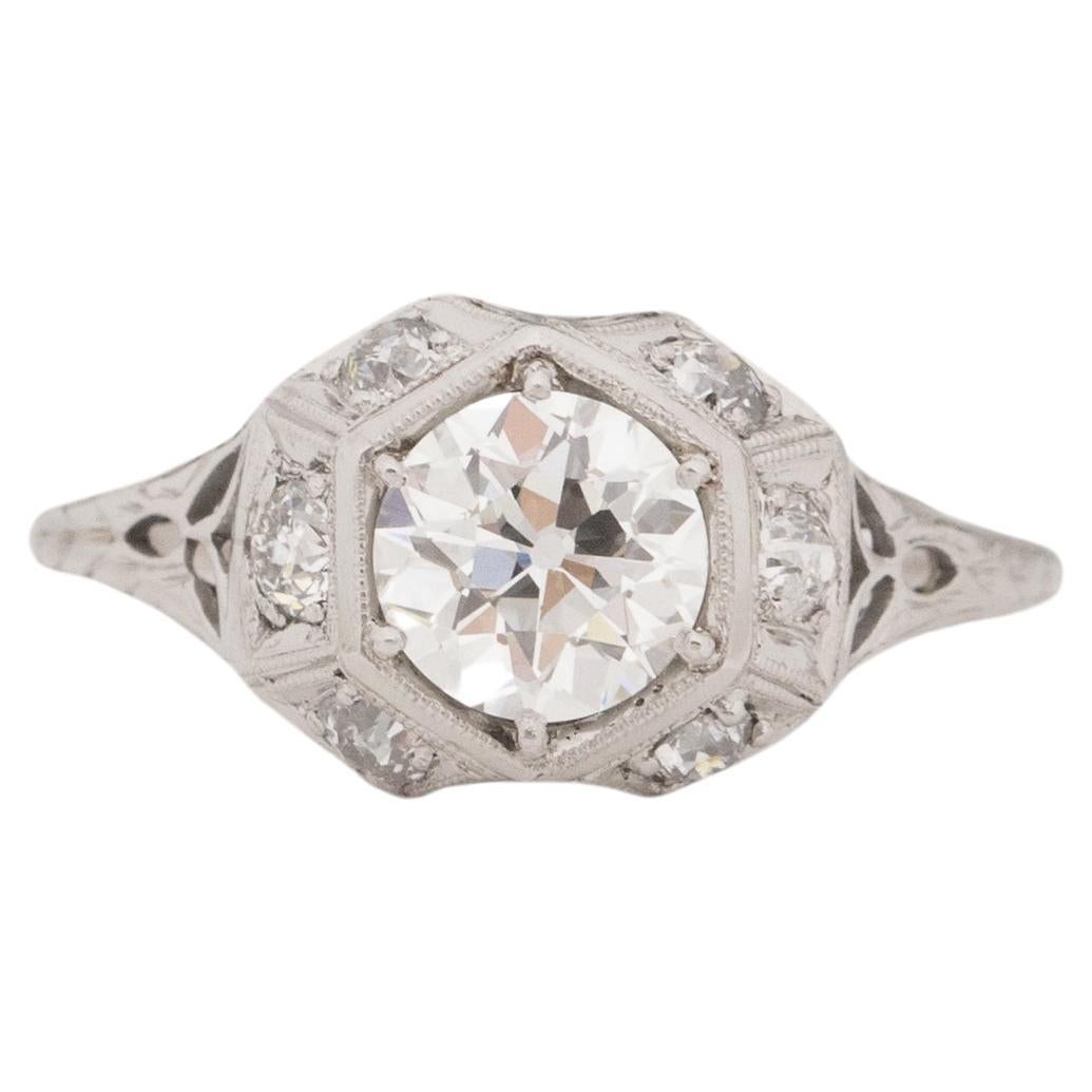 1.00 Carat Art Deco Diamond Platinum Engagement Ring For Sale