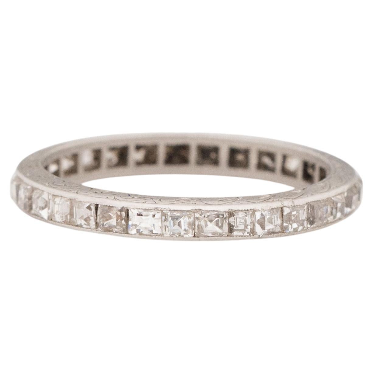 1.00 Carat Art Deco Diamond Platinum Wedding Band For Sale