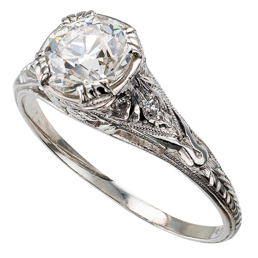 1.00 Carat Art Deco Diamond Solitaire Platinum Engagement Ring (Art déco)