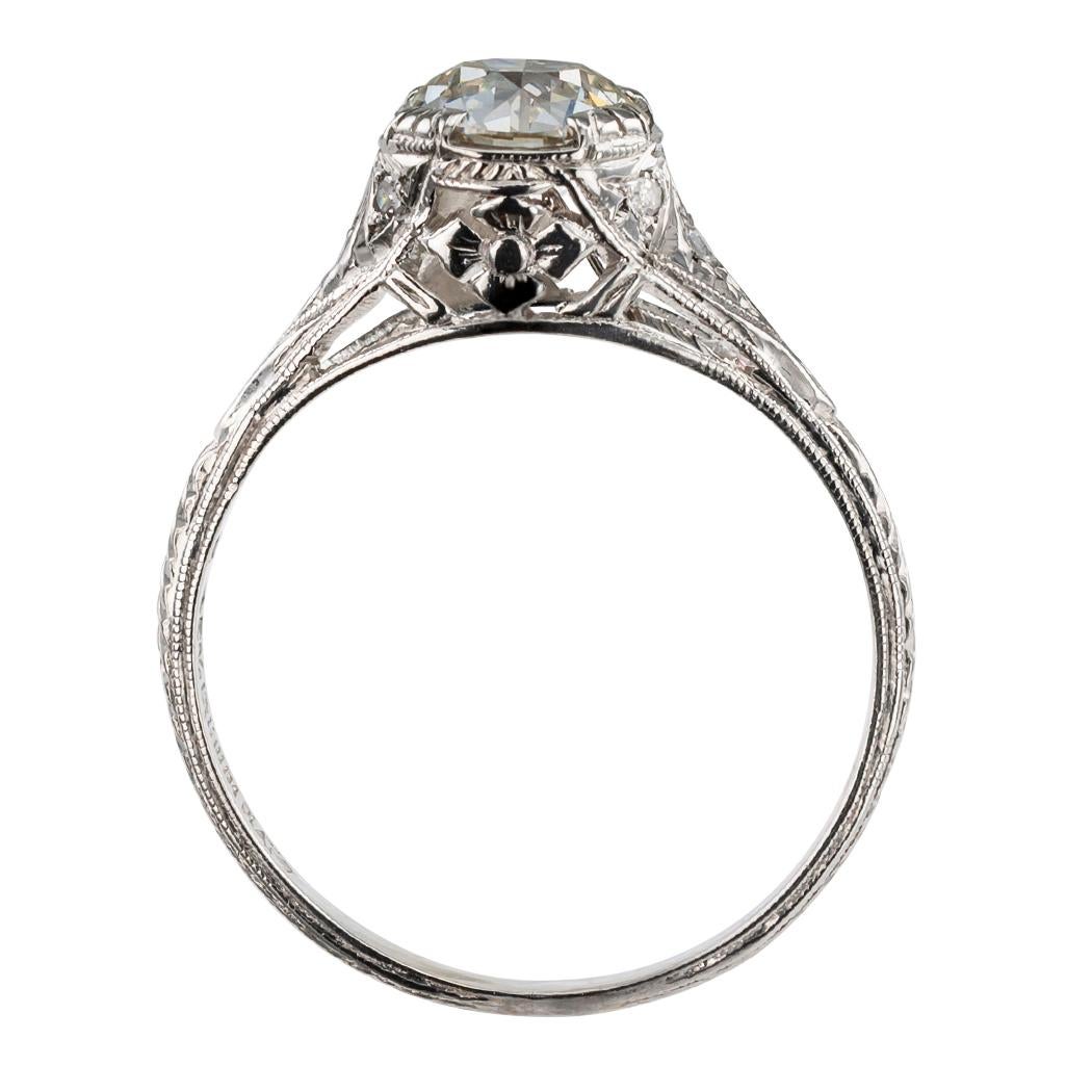 1.00 Carat Art Deco Diamond Solitaire Platinum Engagement Ring 1