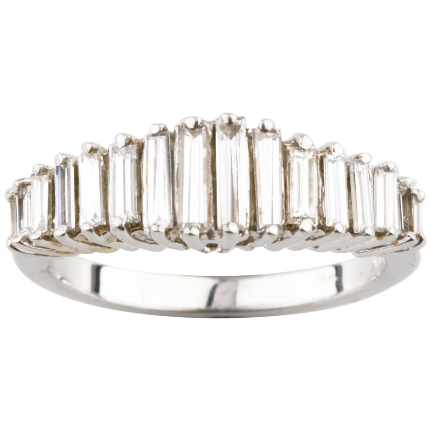 1.00 Carat Baguette Cathedral Set Band Ring in White Gold For Sale