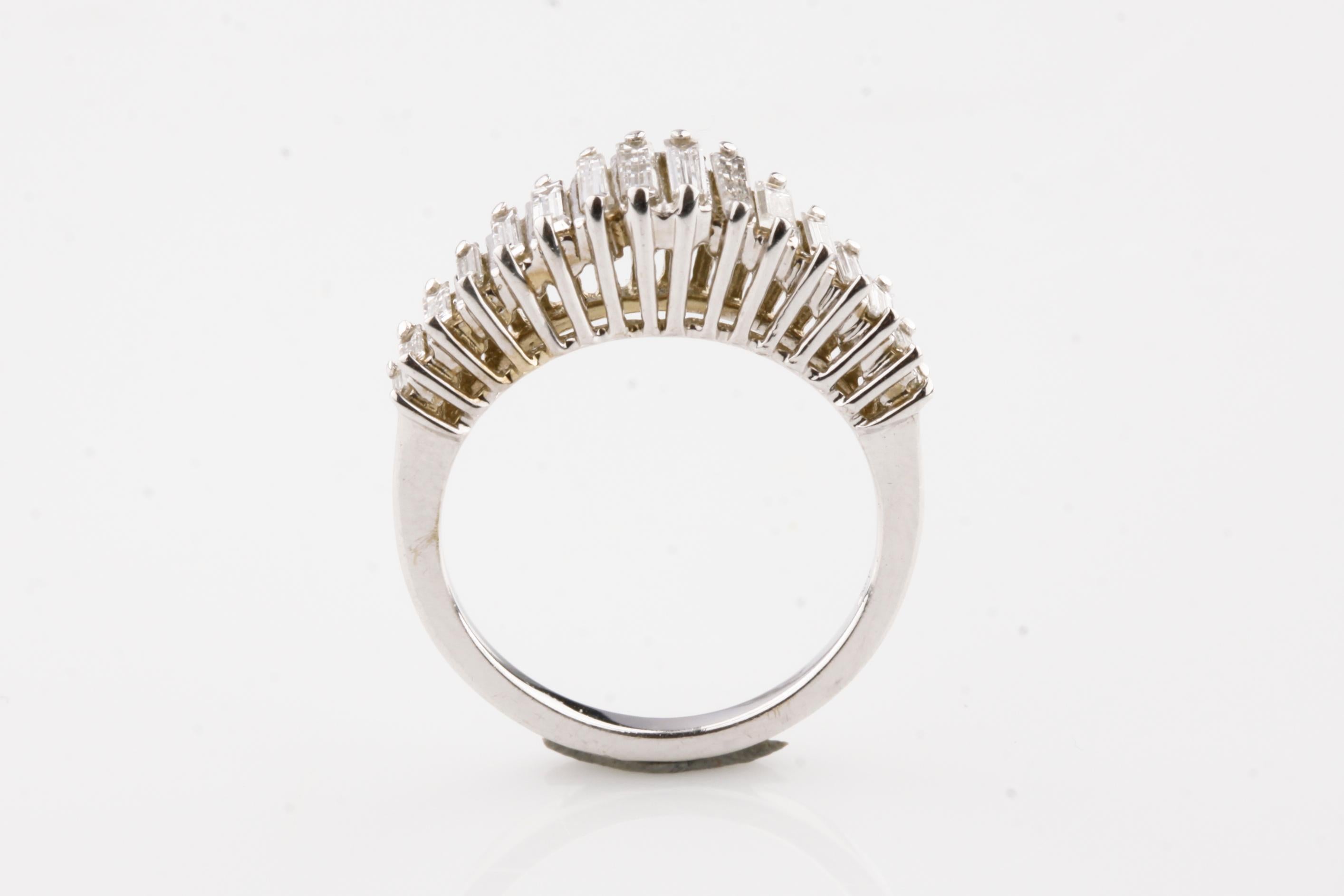 Modern 1.00 Carat Baguette Cathedral Set Band Ring in White Gold For Sale
