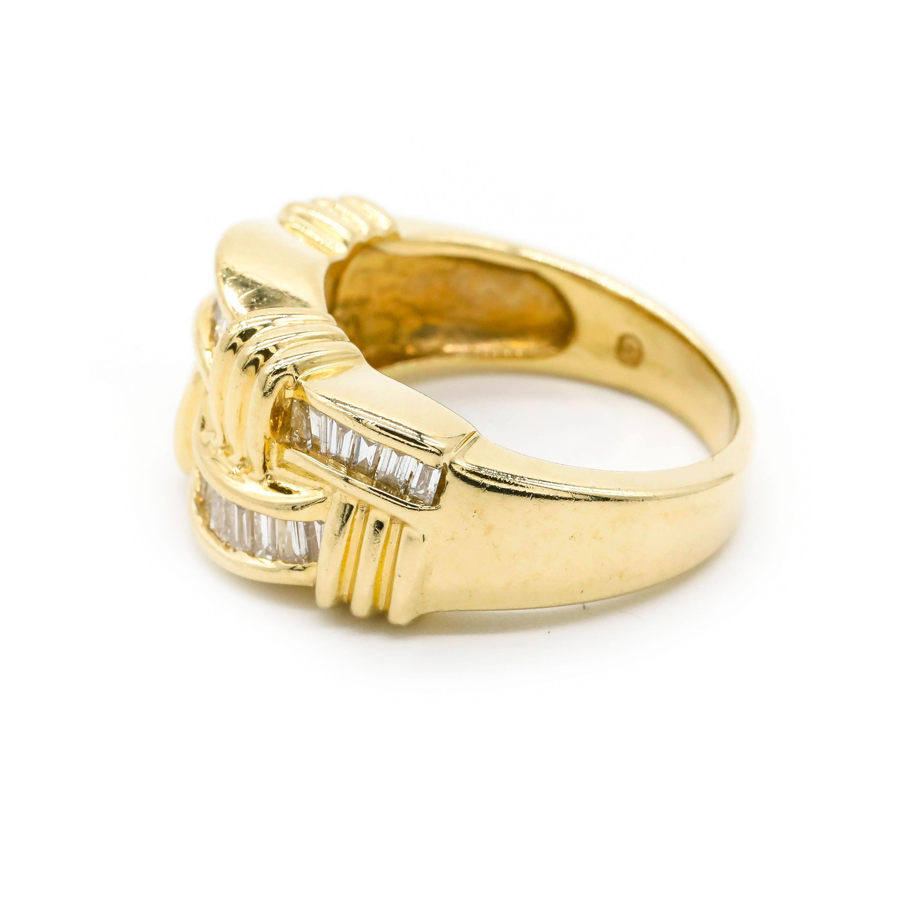 Art déco Bague de fiançailles en or jaune 14k avec diamant baguette de 1,00 carat en vente