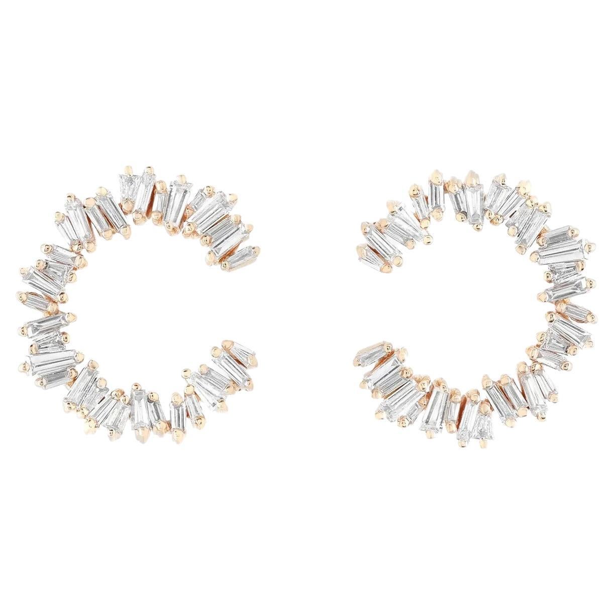 1.00 Carat Baguette Cut Diamond Stud Earrings in 18K Yellow Gold