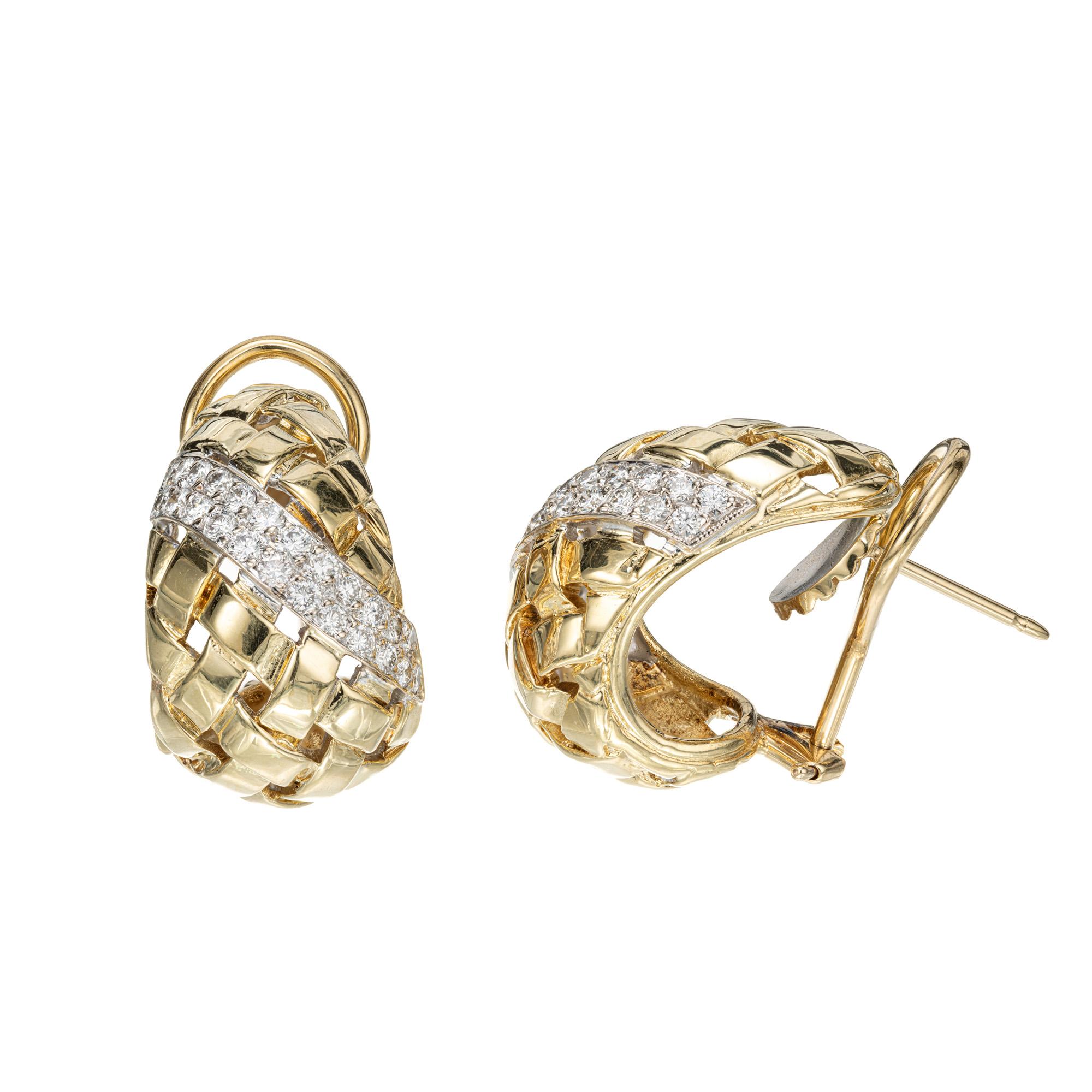 Korbgeflecht-Diamant-Ohrringe aus Gold (Rundschliff) im Angebot