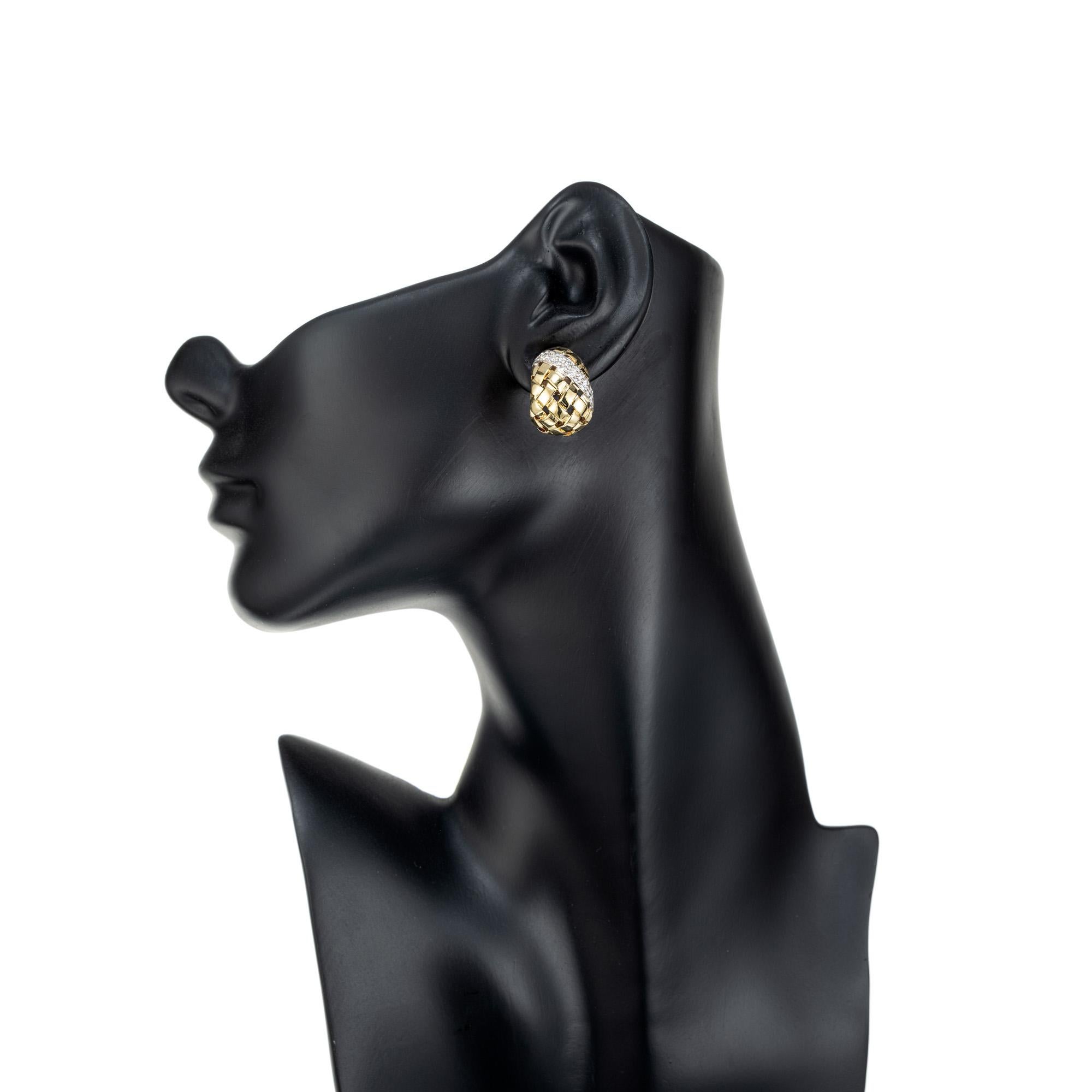 Korbgeflecht-Diamant-Ohrringe aus Gold im Angebot 4