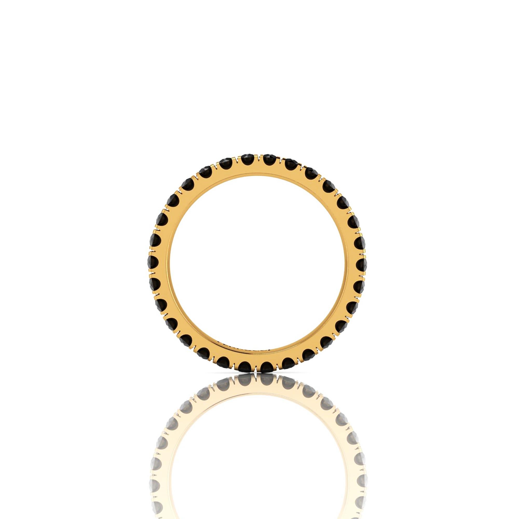 A classic beauty never ending, 1 carat of black diamonds set to perfection in a hand crafted, stackable 18k yellow gold eternity band, 2.3 mm wide, stackable collection, made in New York with the best Italian craftsmanship, size 6, complimentary