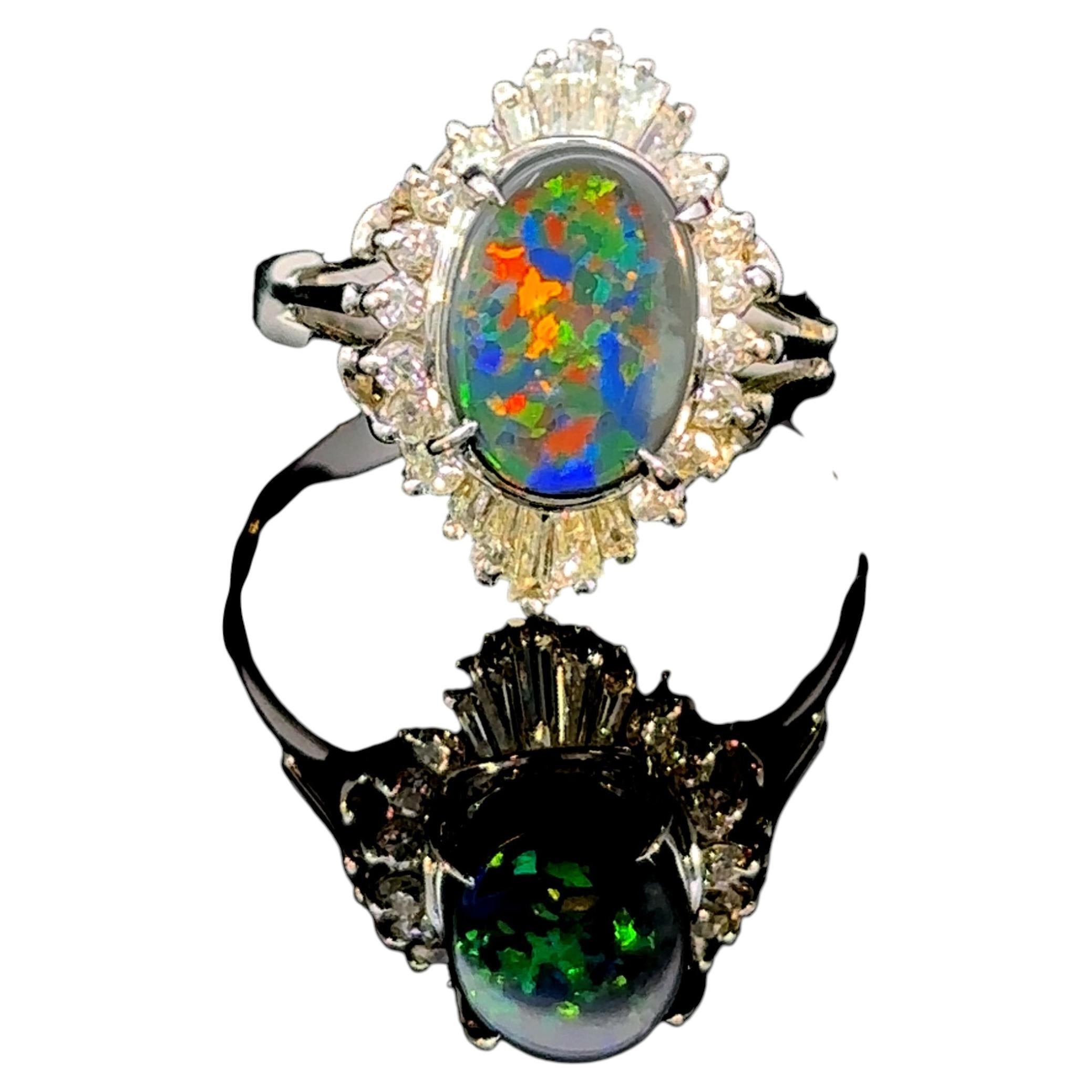 Anello in platino con diamanti e opale nero da 1,00 carati in stile vintage di MEGHNA JEWELS in vendita