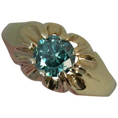 1.00 Carat Blue Diamond 9 Carat Gold Solitaire Gypsy Ring