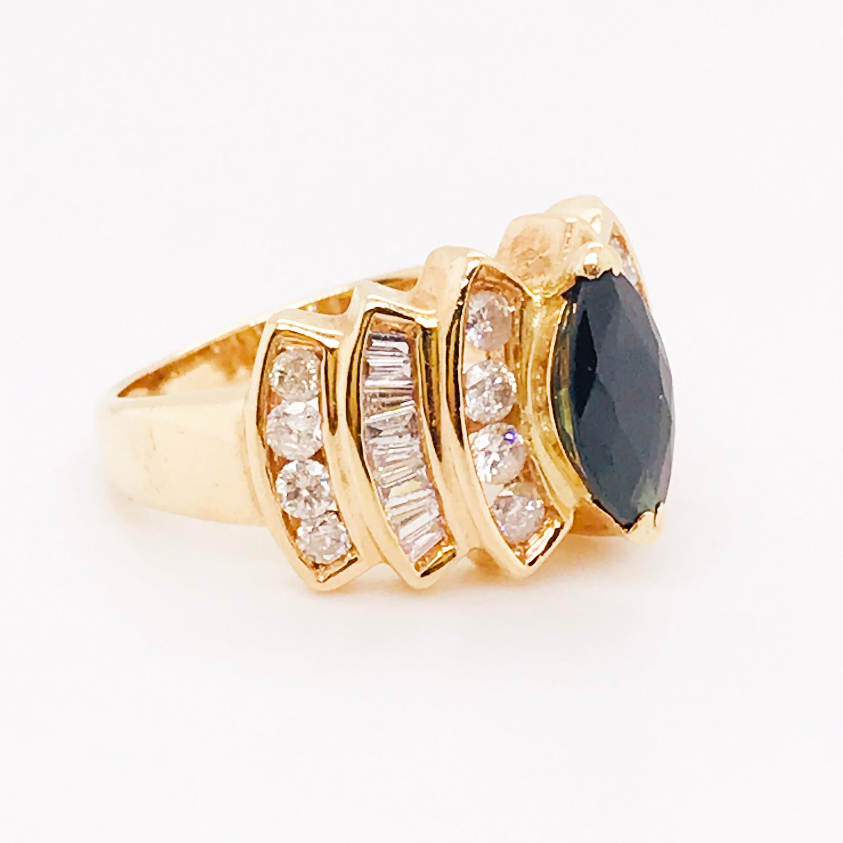 1.00 Carat Blue Sapphire and 1.00 Carat Diamond Custom Estate Ring, Yellow Gold In Excellent Condition In Austin, TX