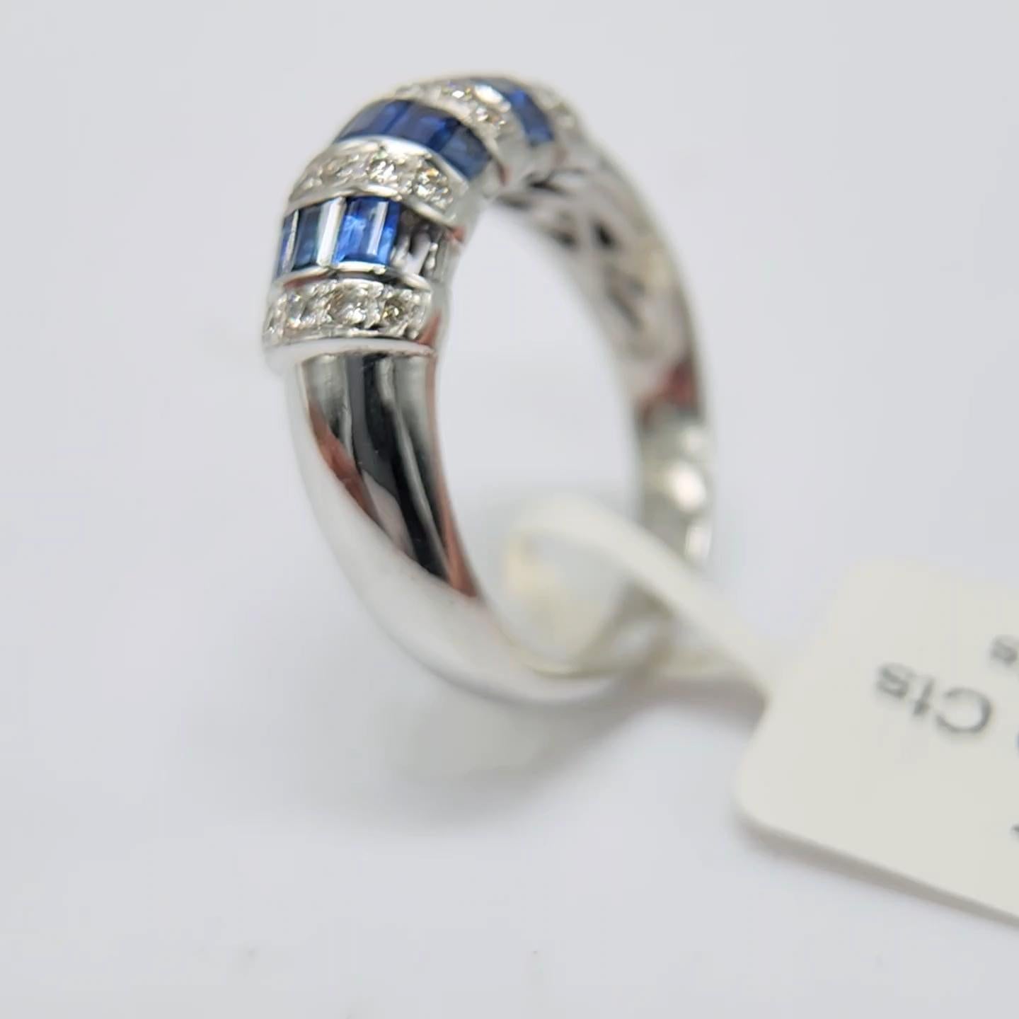 1.00 Carat Blue sapphire Baguette Ring 14 Karat White Gold with Diamonds. 6