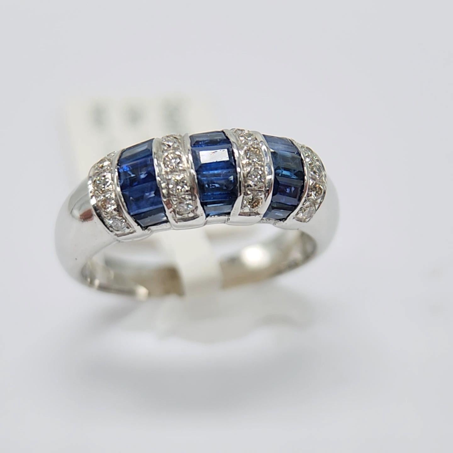 1.00 Carat Blue sapphire Baguette Ring 14 Karat White Gold with Diamonds. 9