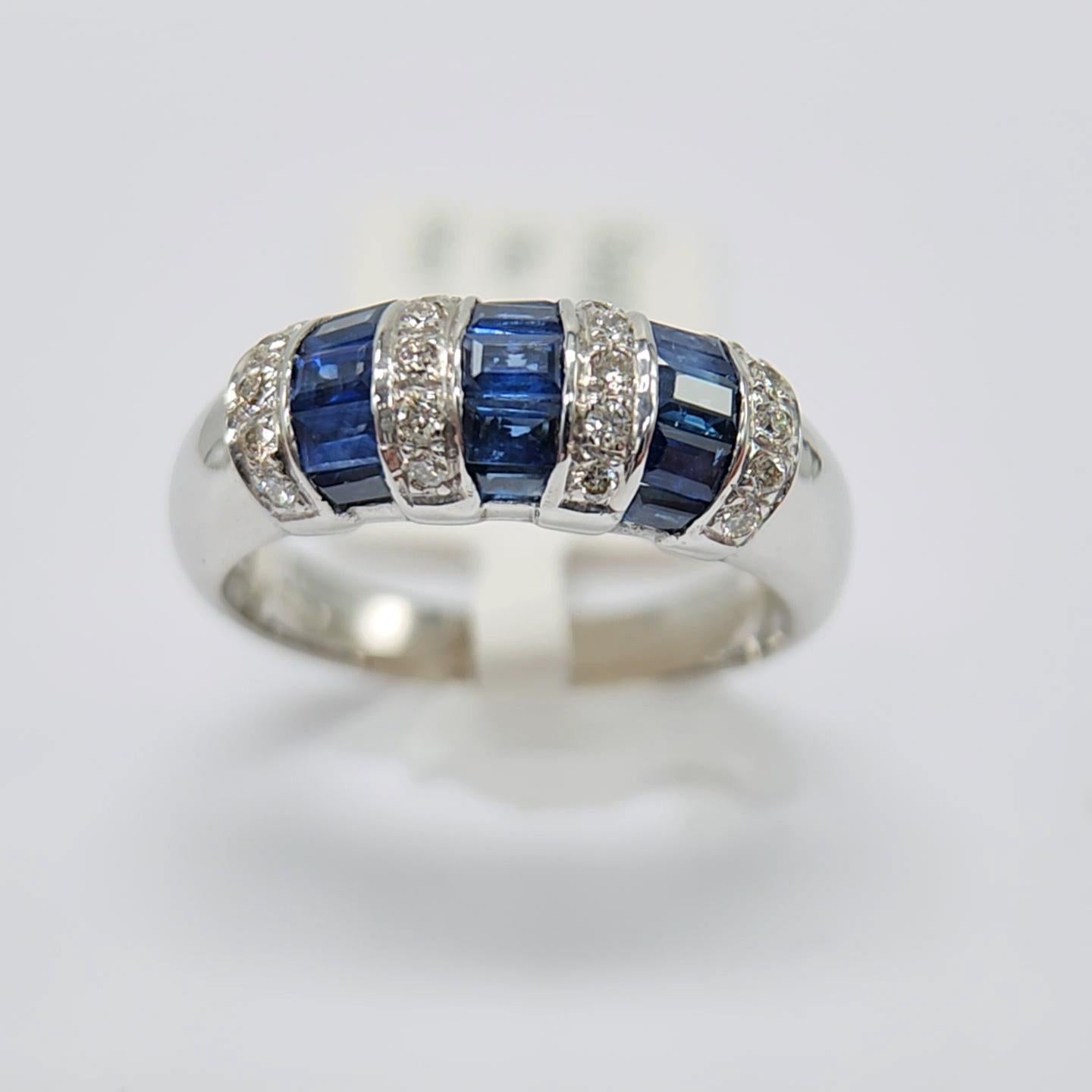 1.00 Carat Blue sapphire Baguette Ring 14 Karat White Gold with Diamonds. 10