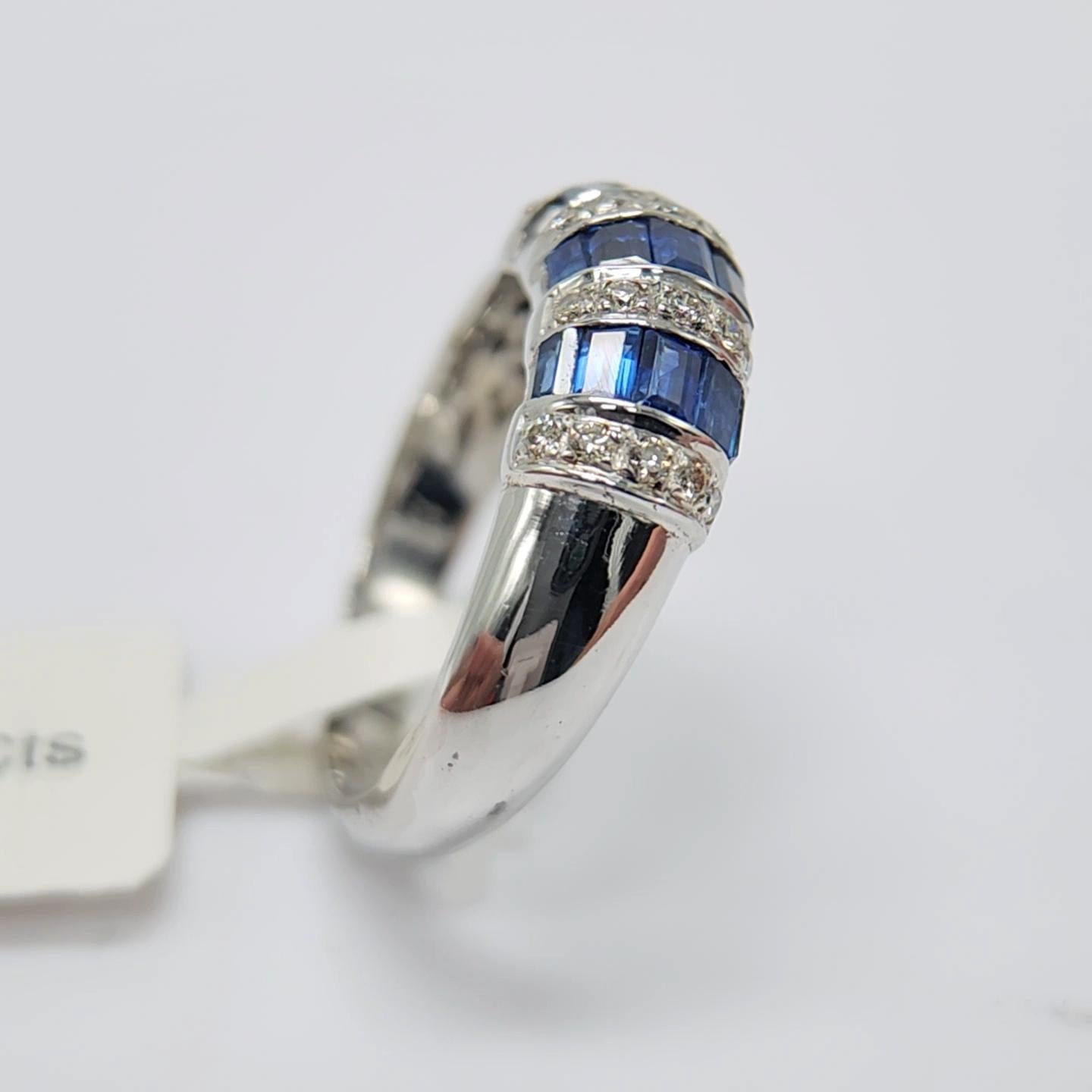 1.00 Carat Blue sapphire Baguette Ring 14 Karat White Gold with Diamonds. 1