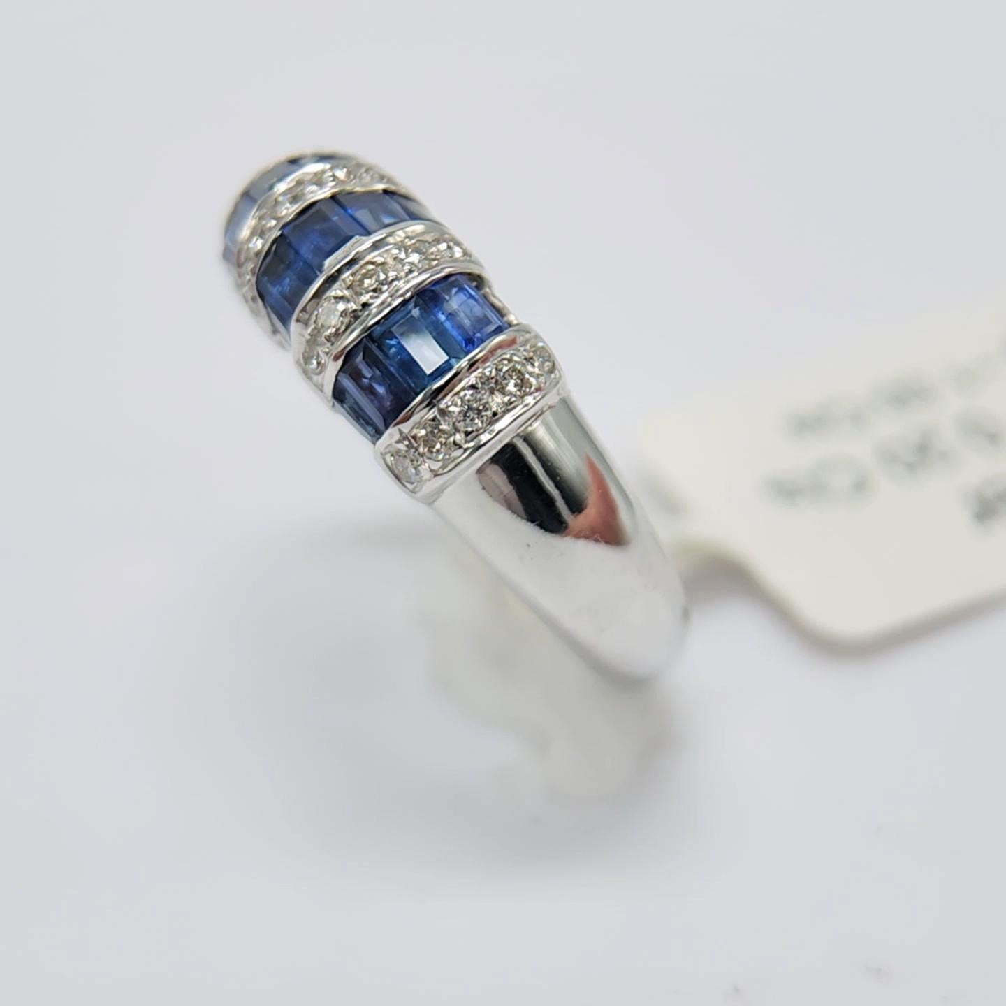 1.00 Carat Blue sapphire Baguette Ring 14 Karat White Gold with Diamonds. 4