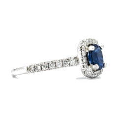 Anillo de Zafiro Azul y Diamante de 1,00 quilates en Oro Blanco de 14k