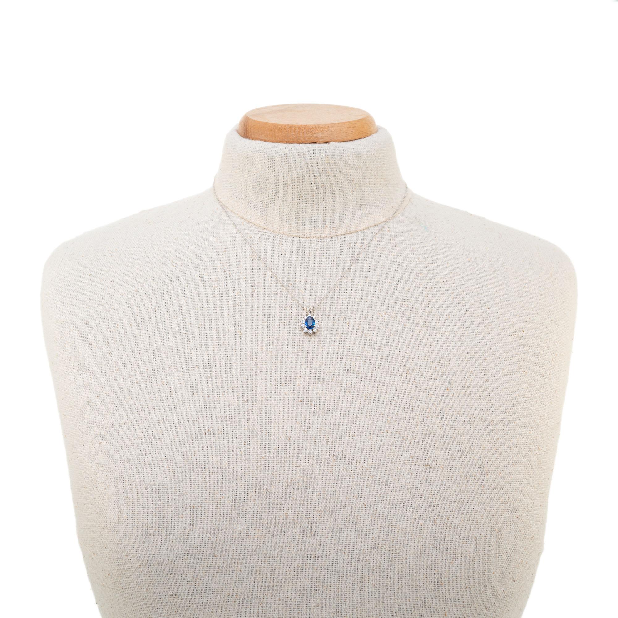 Women's 1.00 Carat Blue Sapphire Diamond White Gold Pendant Necklace For Sale