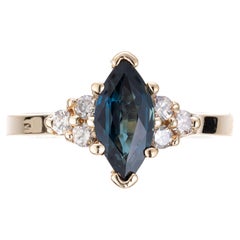 1.00 Carat Blue Sapphire Diamond Yellow Gold Engagement Ring