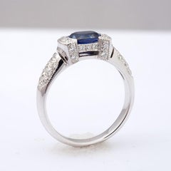 Natural Blue Sapphire Gemstone 1.00 carat in 18K White Gold Ring with Diamonds