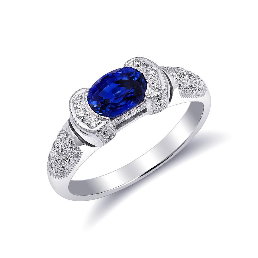 Mixed Cut 1.00 Carat Blue Sapphire Diamonds set in 18K White Gold Ring  For Sale