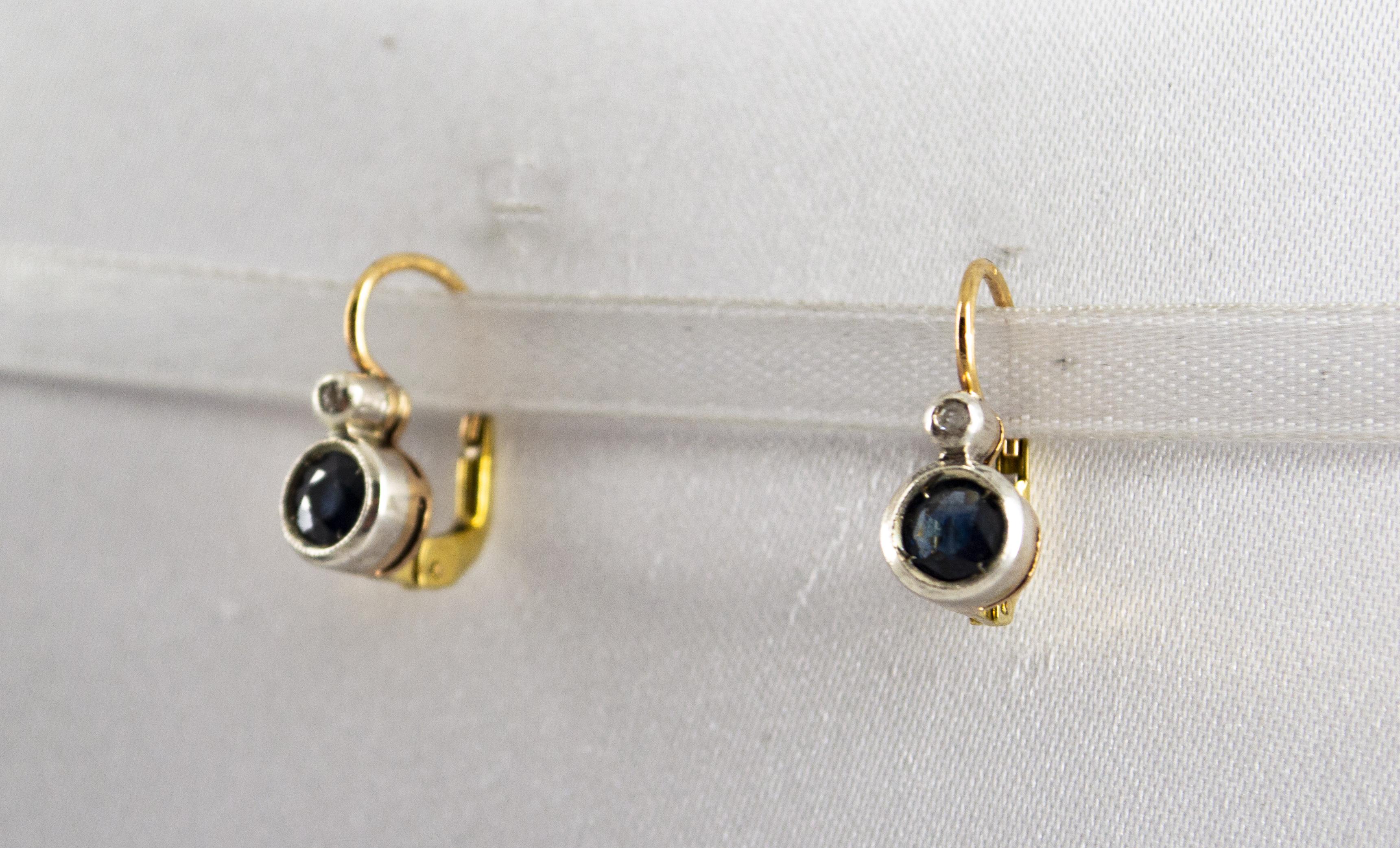 Renaissance 1.00 Carat Blue Sapphire White Diamond Yellow Gold Lever-Back Earrings