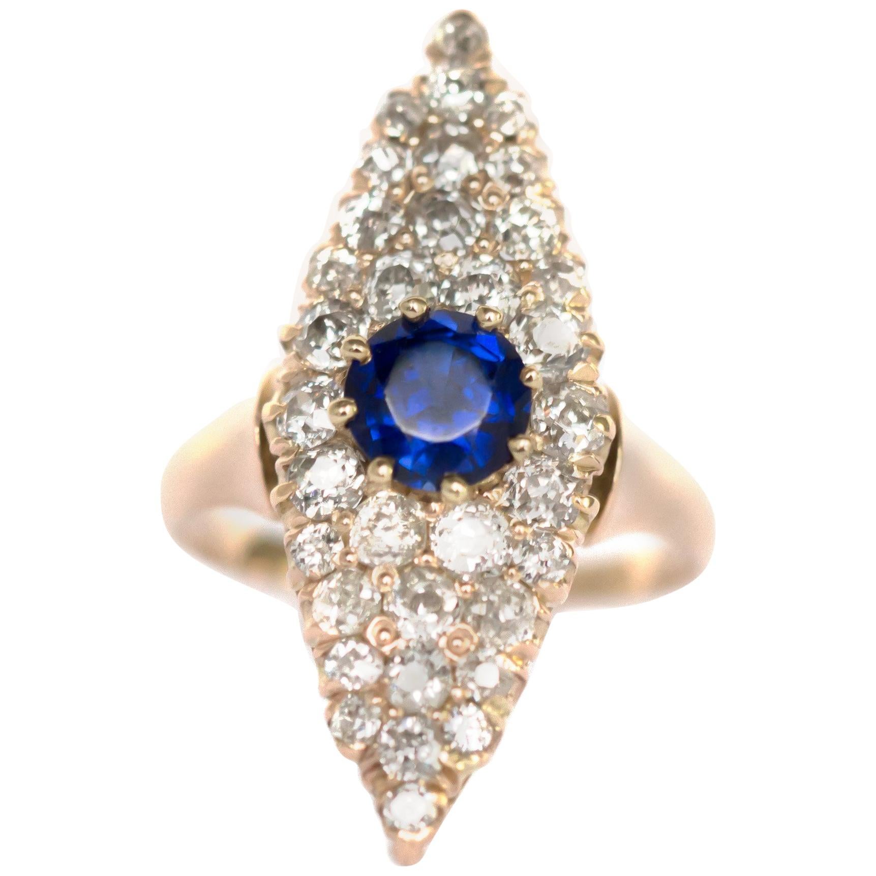 1.00 Carat Blue Sapphire Yellow Gold Engagement Ring