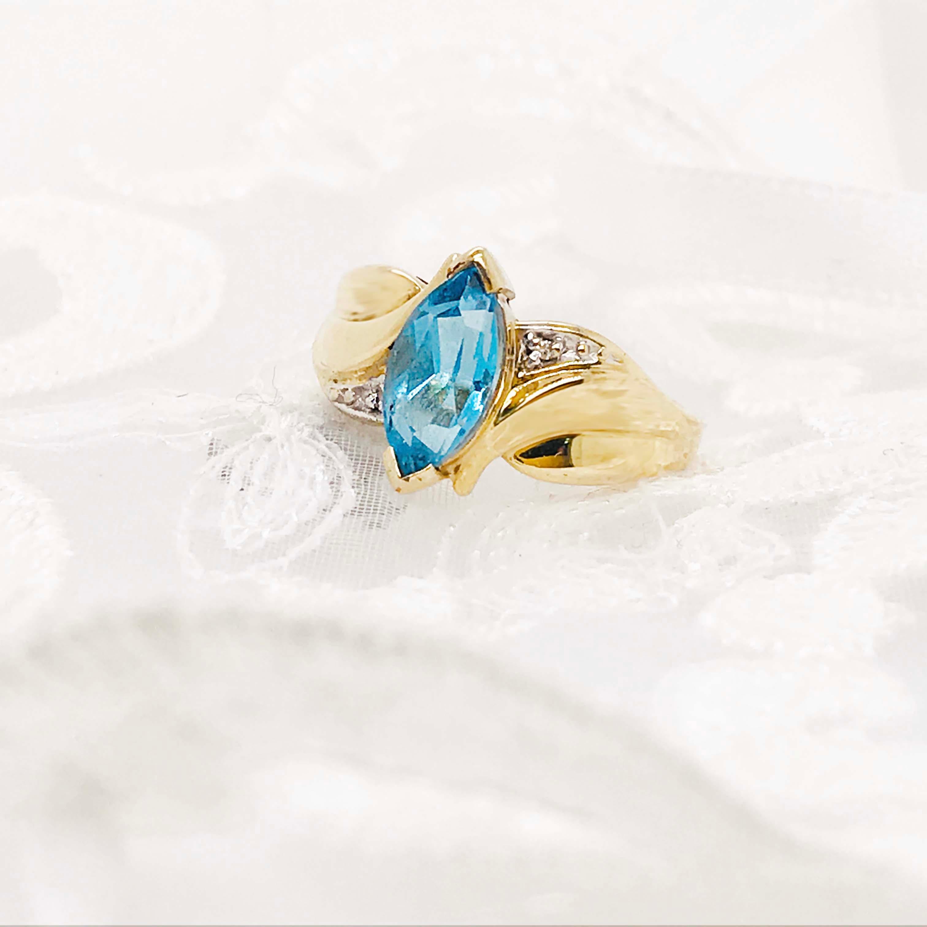 Artisan Topaz Diamond Ring, 1.00 Carat Blue and White, Estate Ring, 10k Yellow Gold