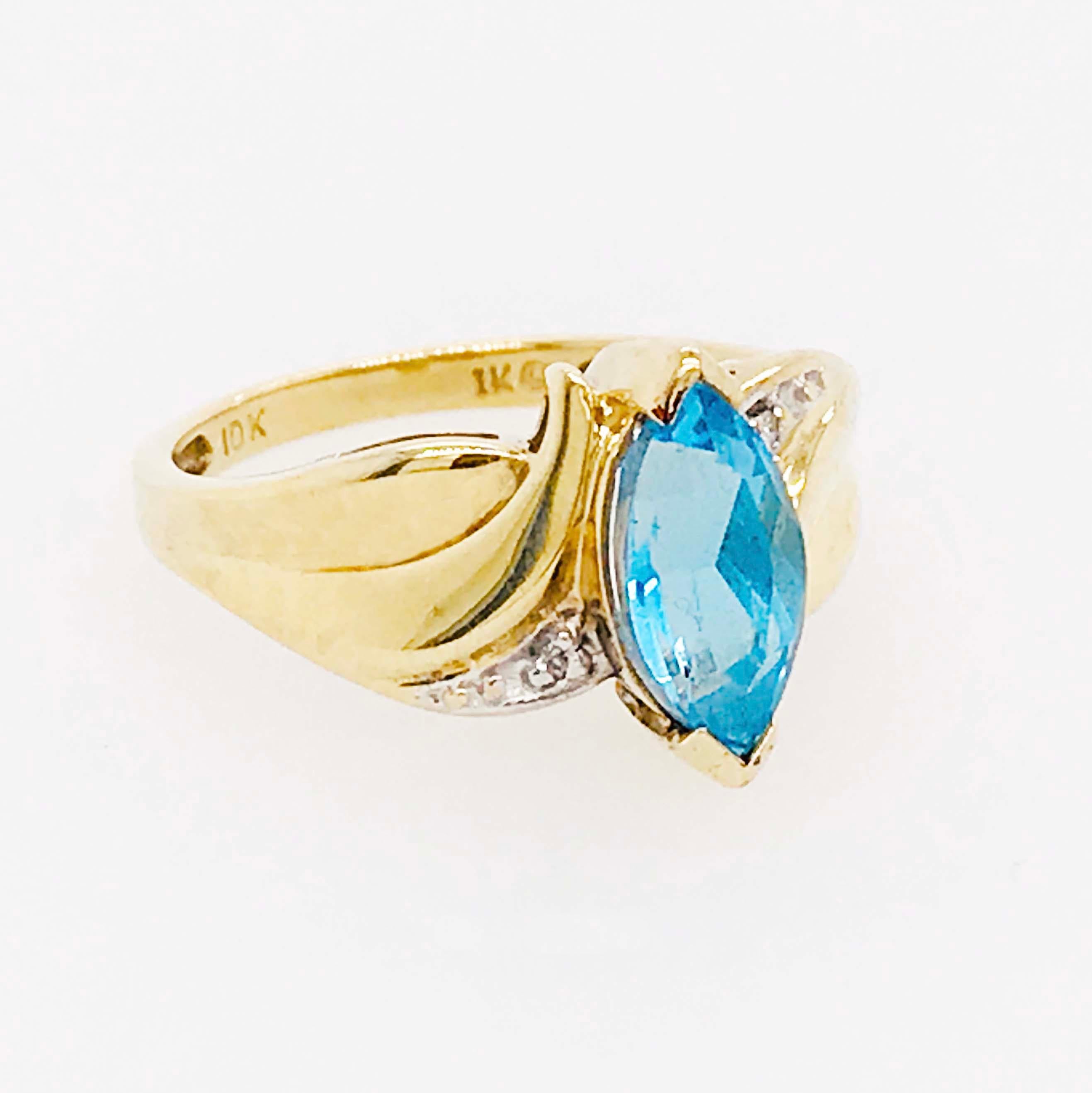 Topaz Diamond Ring, 1.00 Carat Blue and White, Estate Ring, 10k Yellow Gold In Excellent Condition In Austin, TX