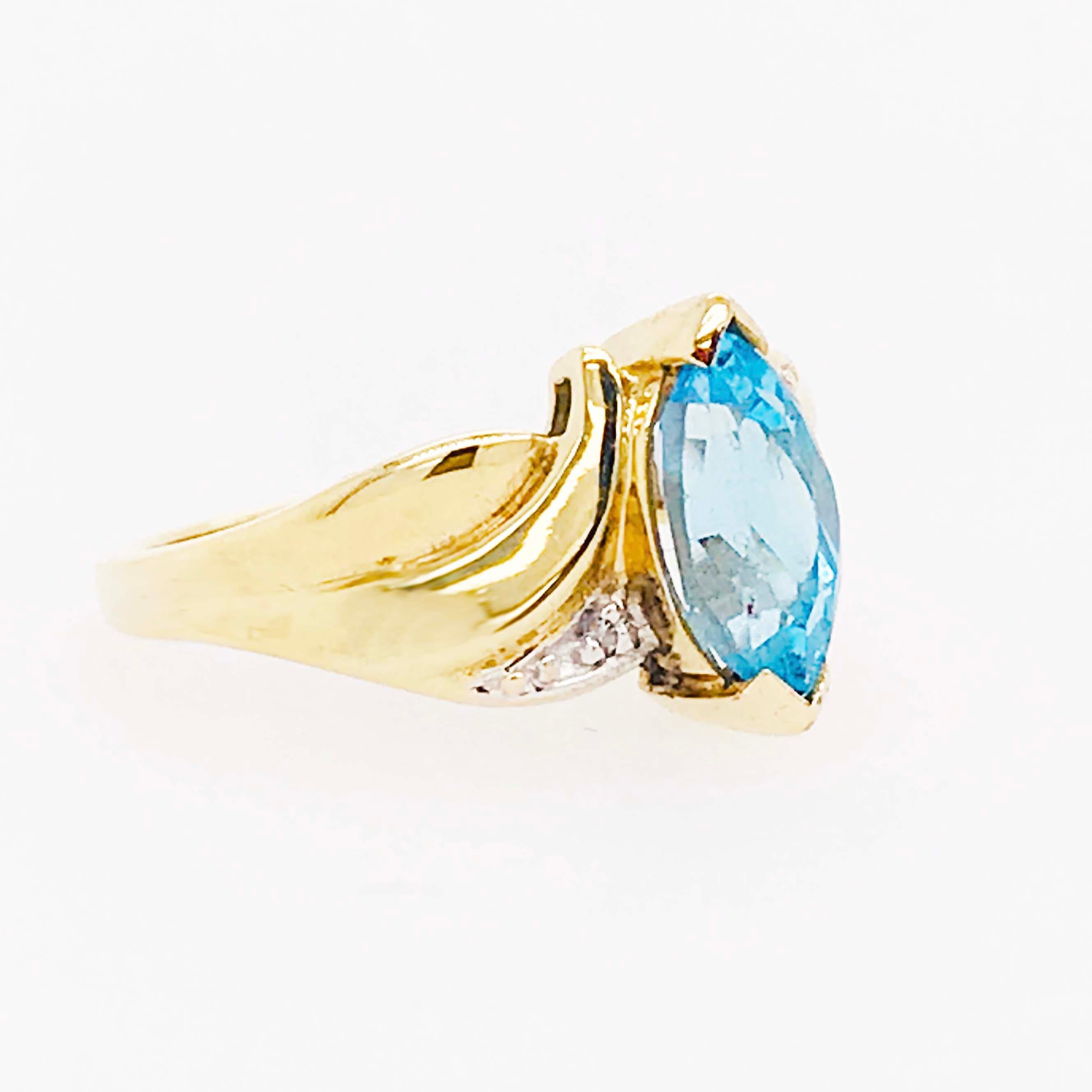 Women's Topaz Diamond Ring, 1.00 Carat Blue and White, Estate Ring, 10k Yellow Gold