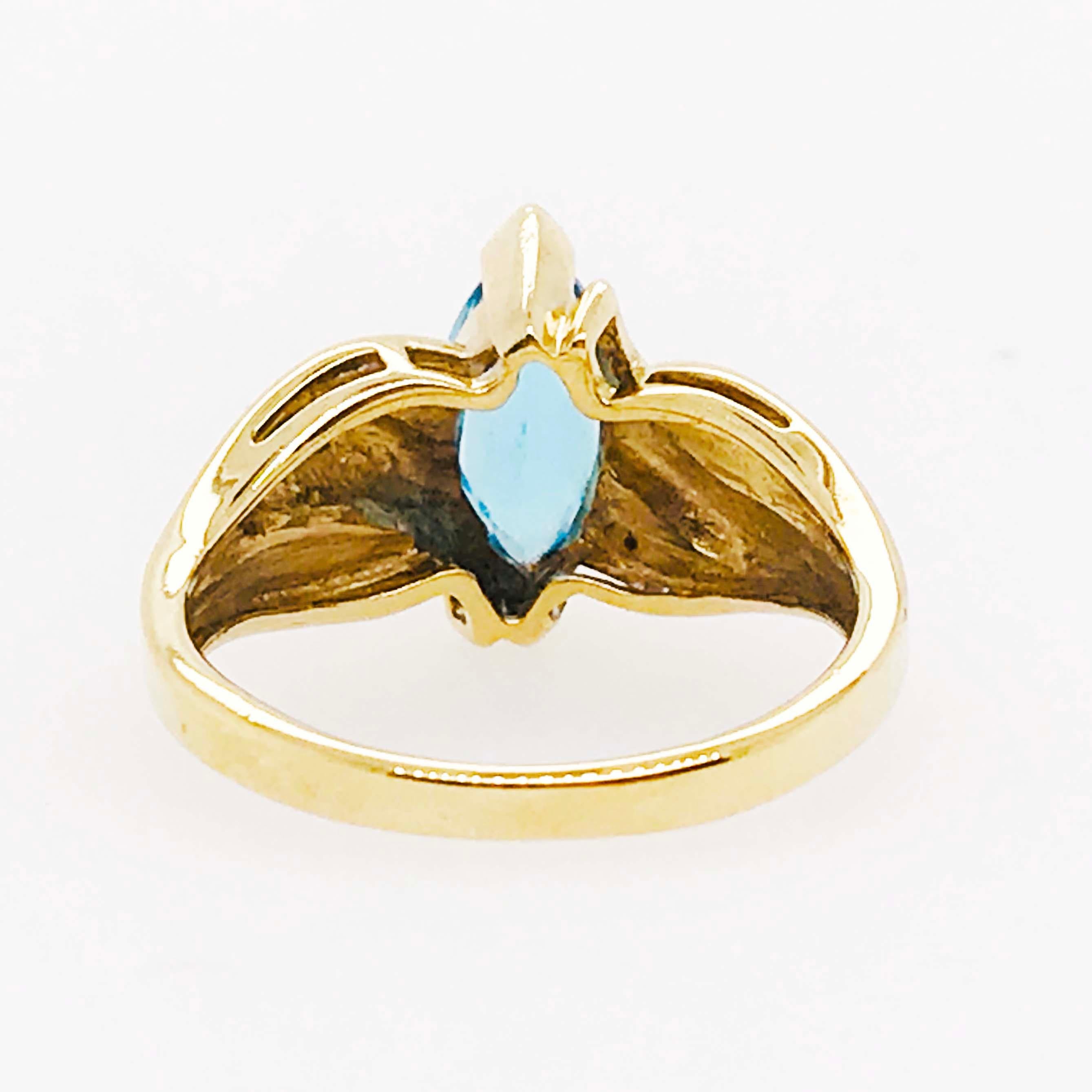 Topaz Diamond Ring, 1.00 Carat Blue and White, Estate Ring, 10k Yellow Gold 1