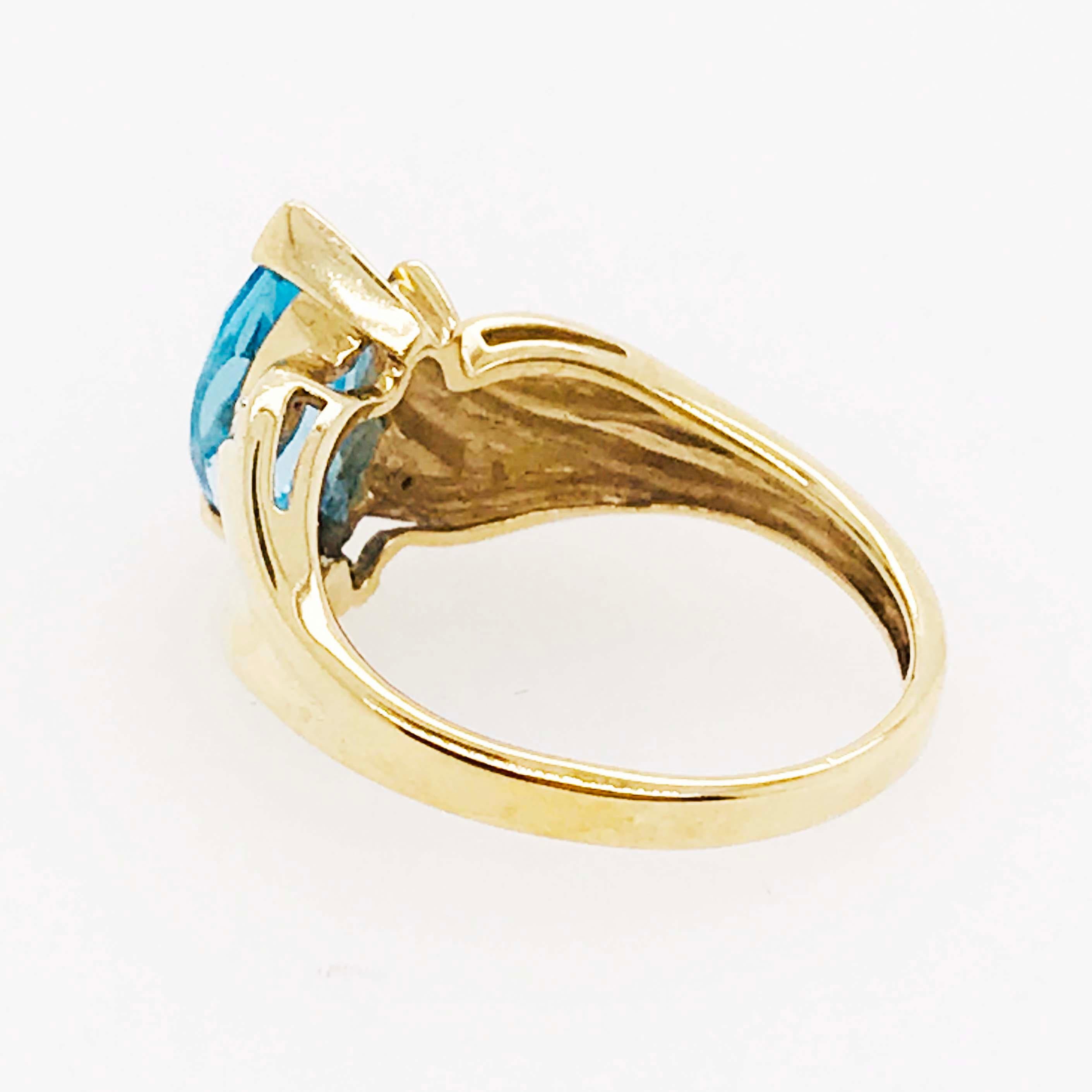 Topaz Diamond Ring, 1.00 Carat Blue and White, Estate Ring, 10k Yellow Gold 2