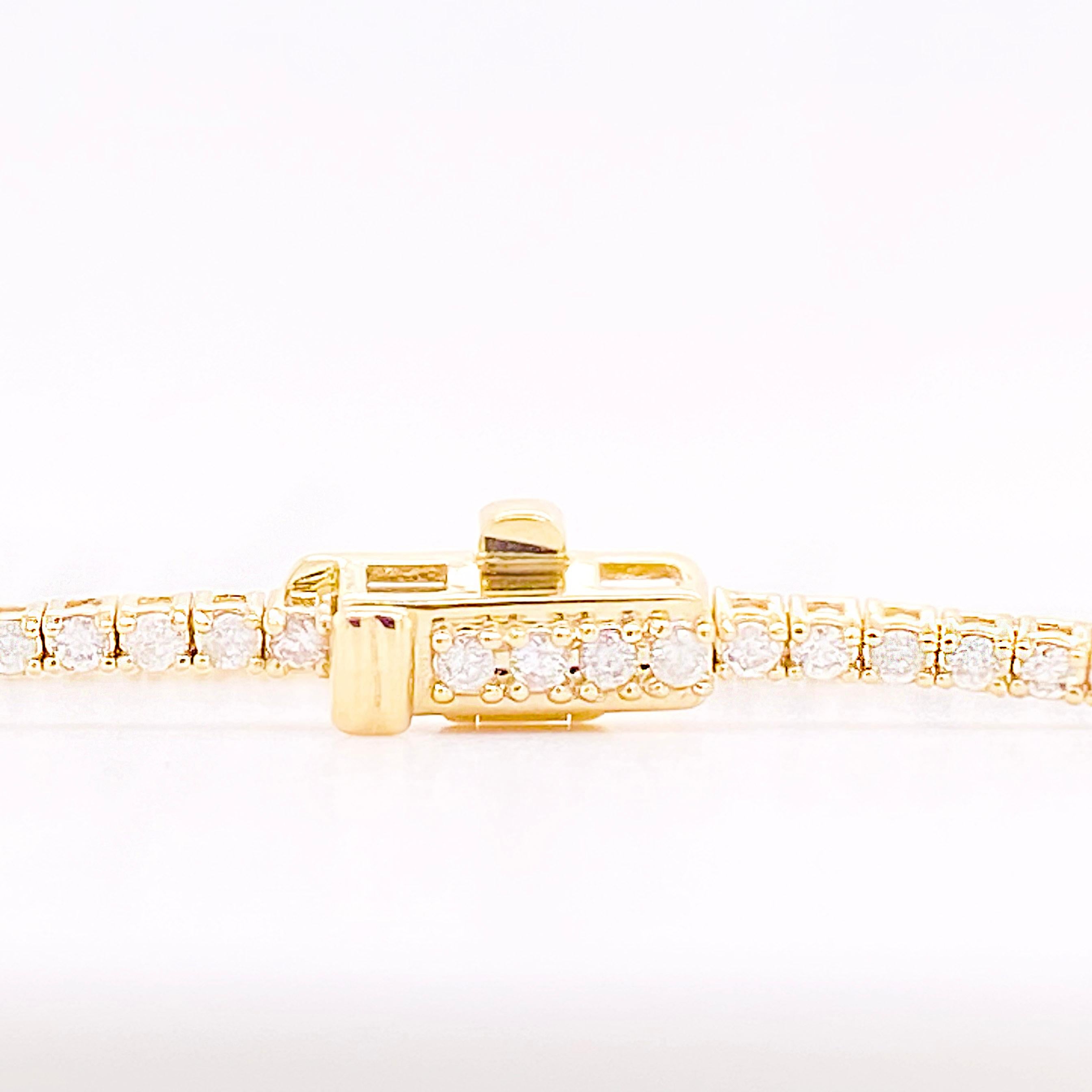 Taille ronde Bracelet tennis en or jaune 14 carats avec 103 diamants ronds de 1,00 carat en vente