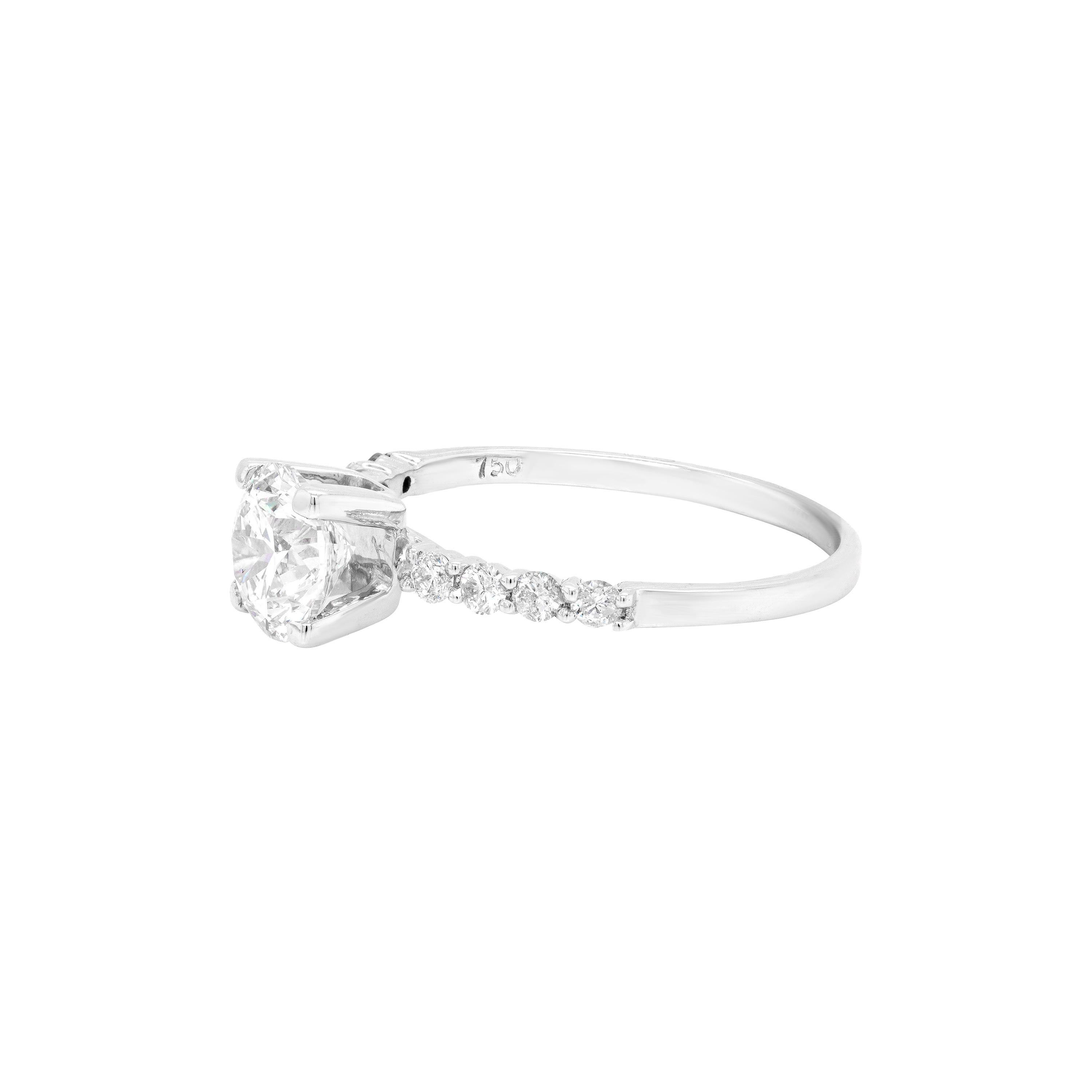 Moderno Anello di fidanzamento in oro bianco 18 carati con diamante taglio brillante da 1,00 carati in vendita