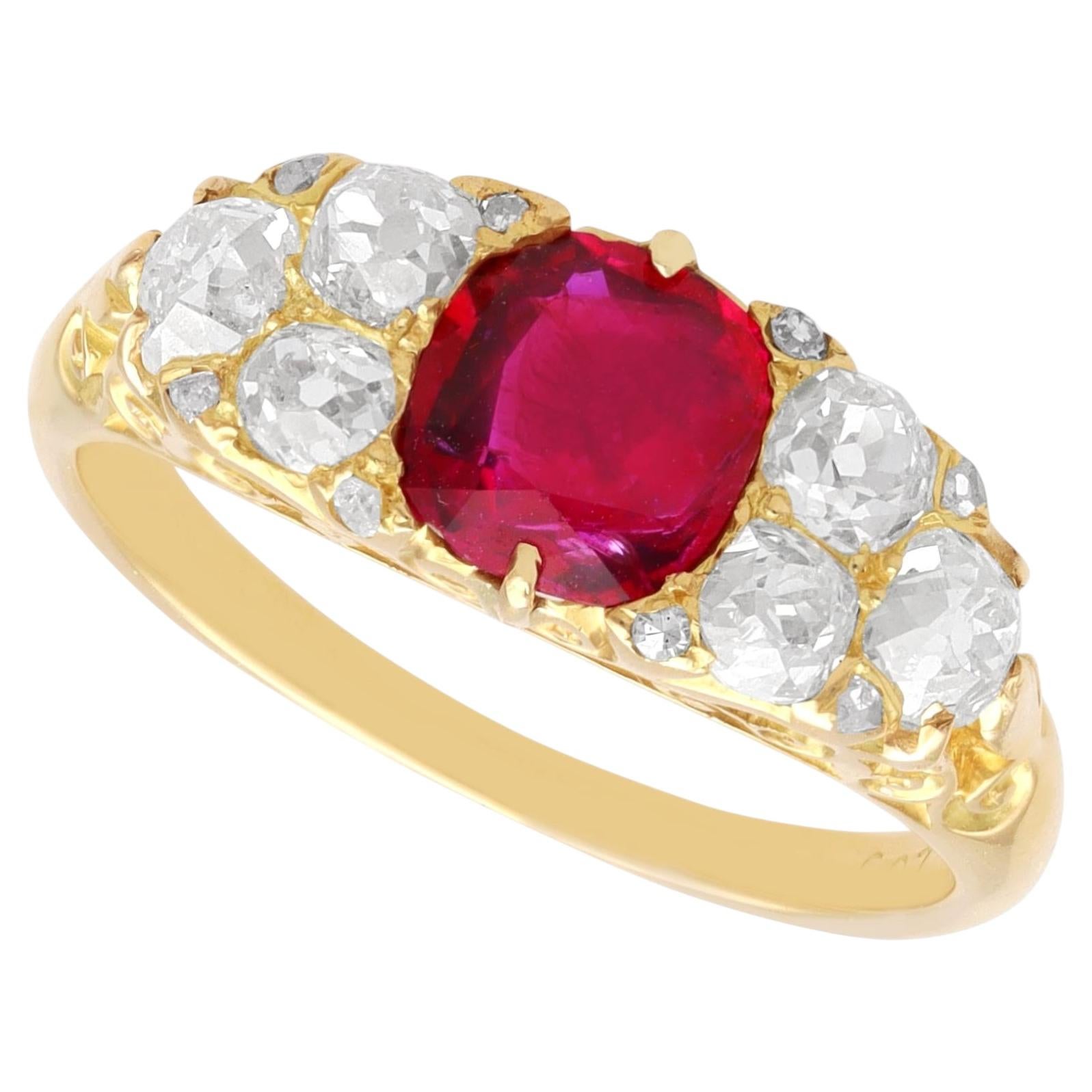 1.00 Carat Burmese Ruby 0.80 Carat Diamond 18k Yellow Gold Dress Ring Circa 1930