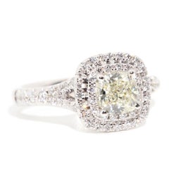 1.00 Carat Certified Cushion Diamond 18 Carat White Gold Halo Engagement Ring