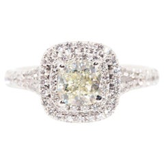 1.00 Carat Certified Cushion Diamond 18 Carat White Gold Halo Engagement Ring