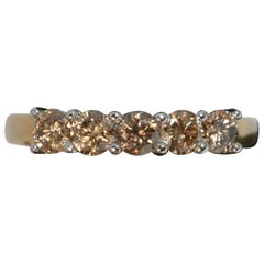 1.00 Carat Champagne Diamond 9 Carat Gold Five-Stone Ring