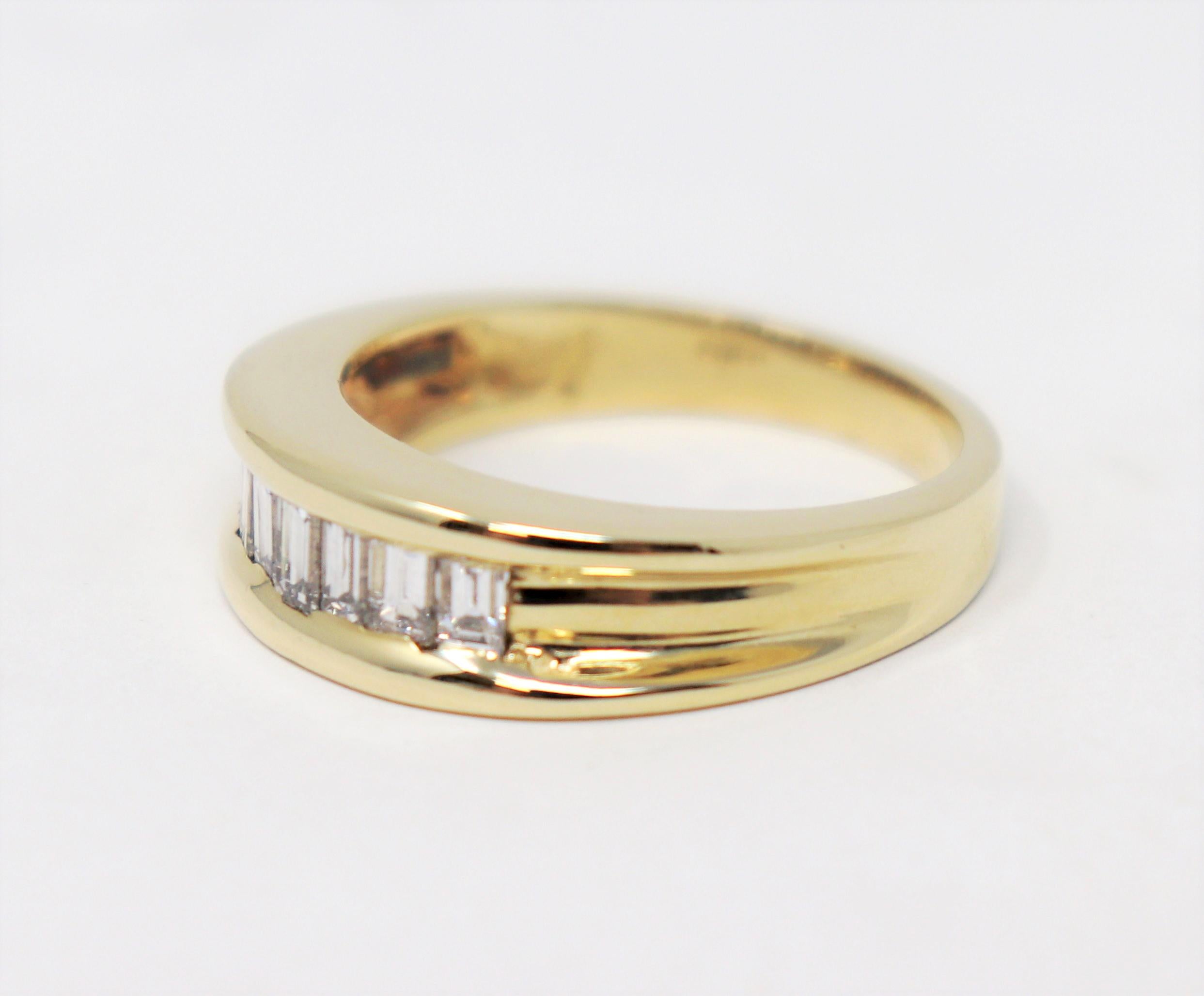 1.00 Carat Channel Set Baguette Diamond Band Ring in 14 Karat Yellow Gold Unisex For Sale 1