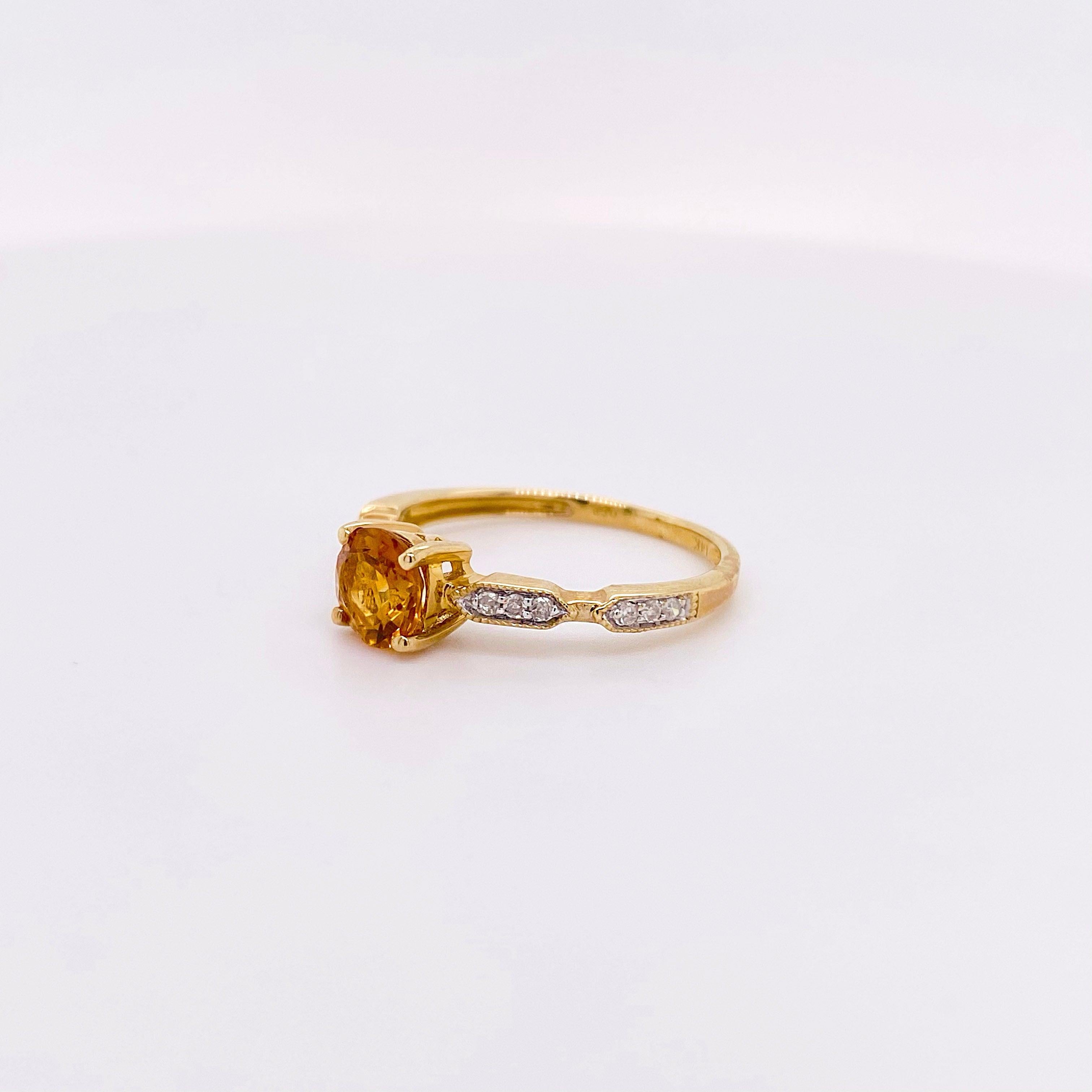 For Sale:  1.00 Carat Citrine and Diamond Ring 14 Karat Yellow Gold Ring November 4