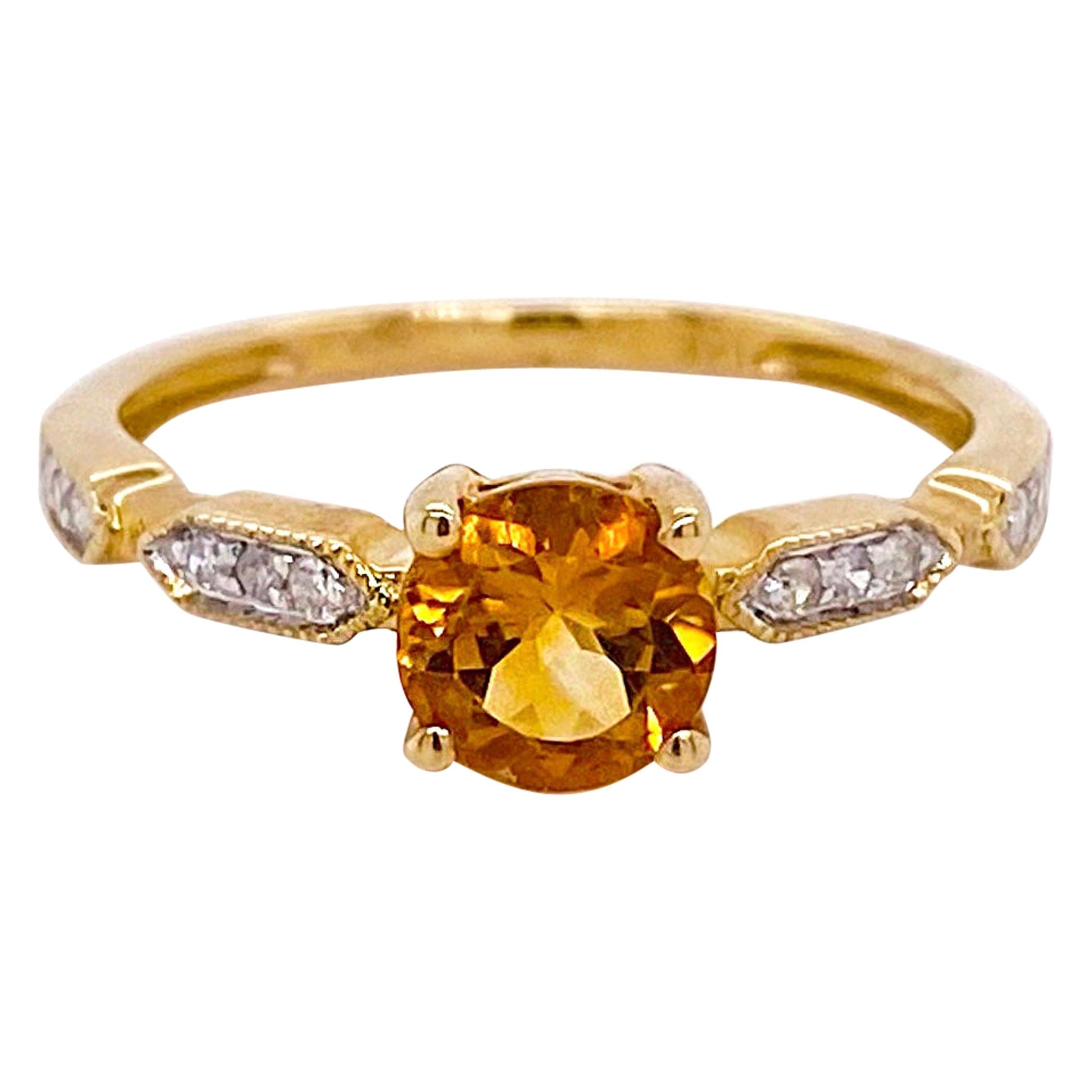 For Sale:  1.00 Carat Citrine and Diamond Ring 14 Karat Yellow Gold Ring November