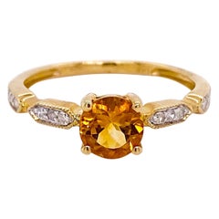 1.00 Carat Citrine and Diamond Ring 14 Karat Yellow Gold Ring November