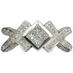 1.00 Carat Classic Princess Cluster and Rounds Crossover Ring Split Shank*