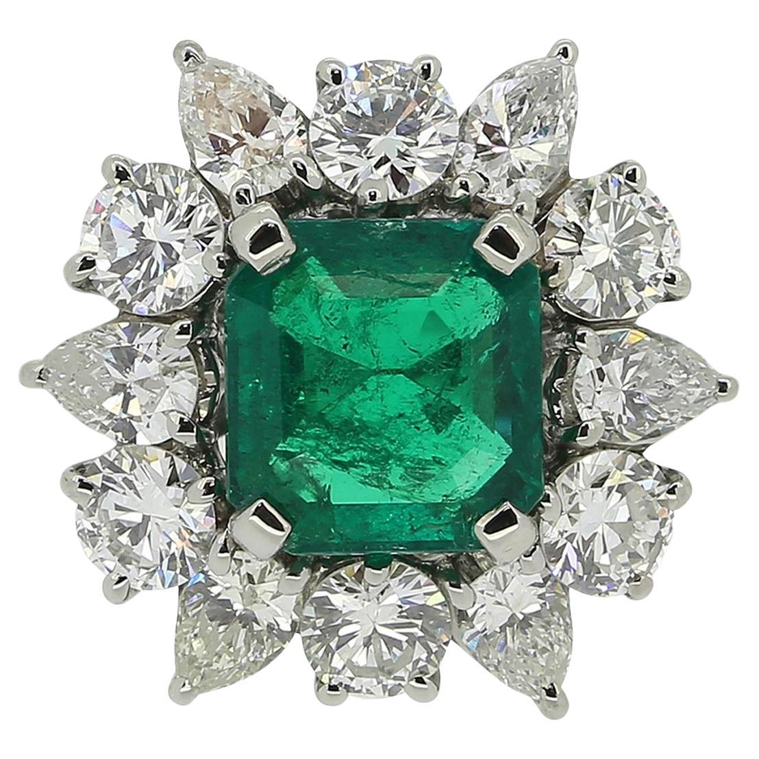 1.00 Carat Colombian Emerald and Diamond Cluster Ring