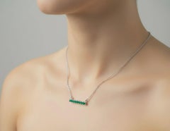 1.00 Carat Colombian Emerald Bar Necklace in 18K White Gold
