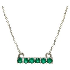 1.00 Carat Colombian Emerald Bar Necklace in 18K White Gold
