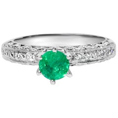 1.00 Carat Colombian Emerald Diamond Engagement Ring
