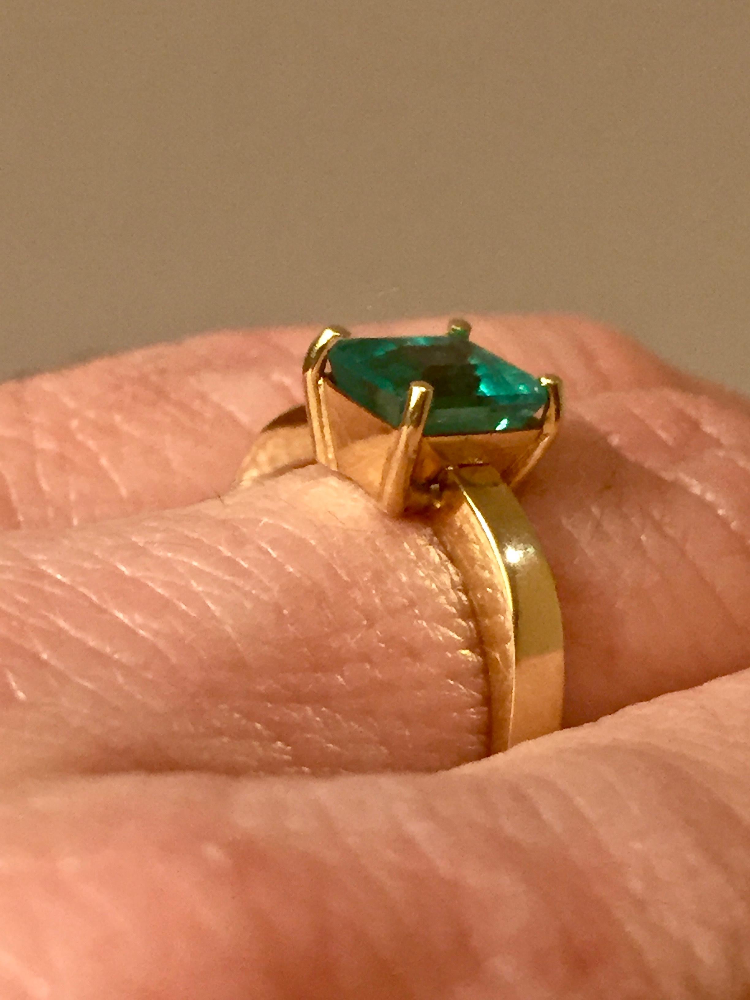Contemporary Colombian Emerald Solitaire Engagement Ring 18 Karat