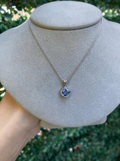 1.00 Carat Cushion Cut Natural Blue Sapphire Pendant Necklace