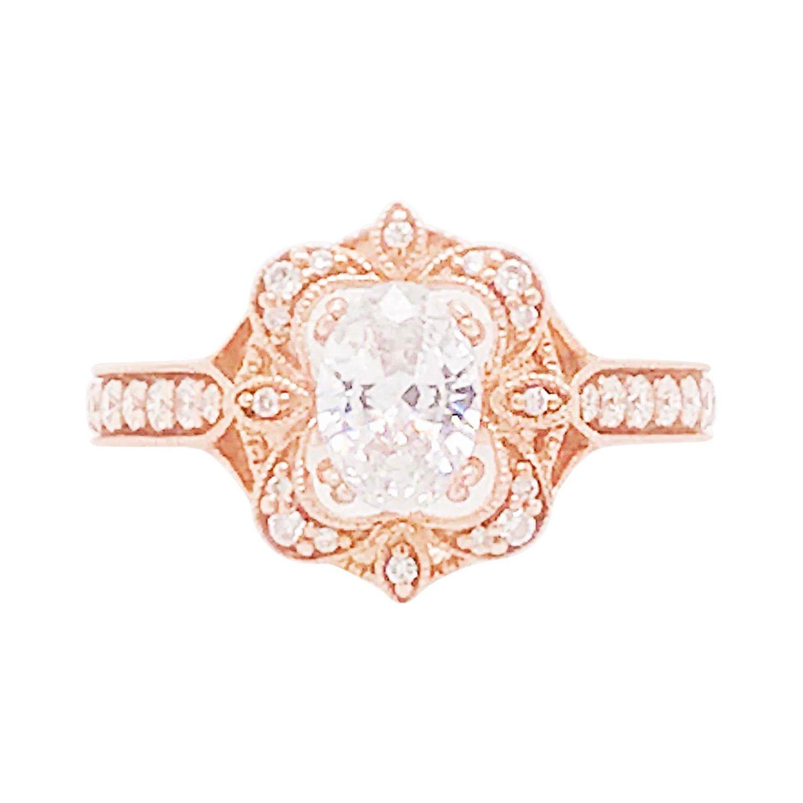 1.00 Carat D VS2 Oval Diamond Antique Vintage Engagement Ring, 1.30 Cttw